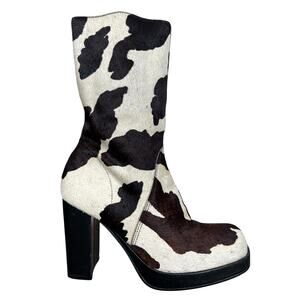 Vintage MIA Women’s Cowprint Fur Brown White Ankle Boot Size US 6.5